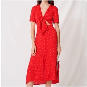 Maie Paris Rinoui Polka Dot Tie Front Midi Dress